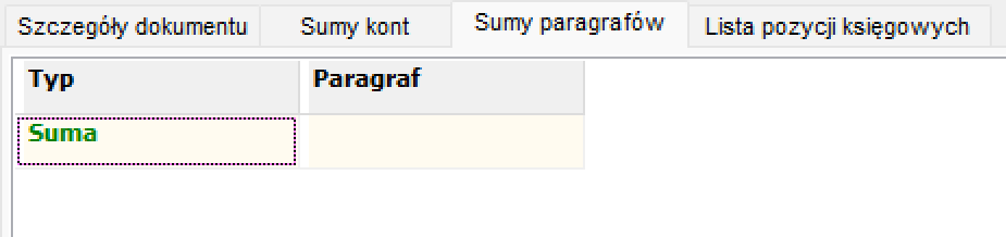 Zakładka Sumy paragrafów