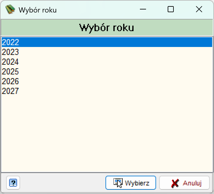 Okno Wybór roku