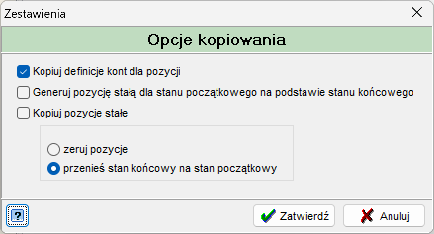 Okno Opcje kopiowania